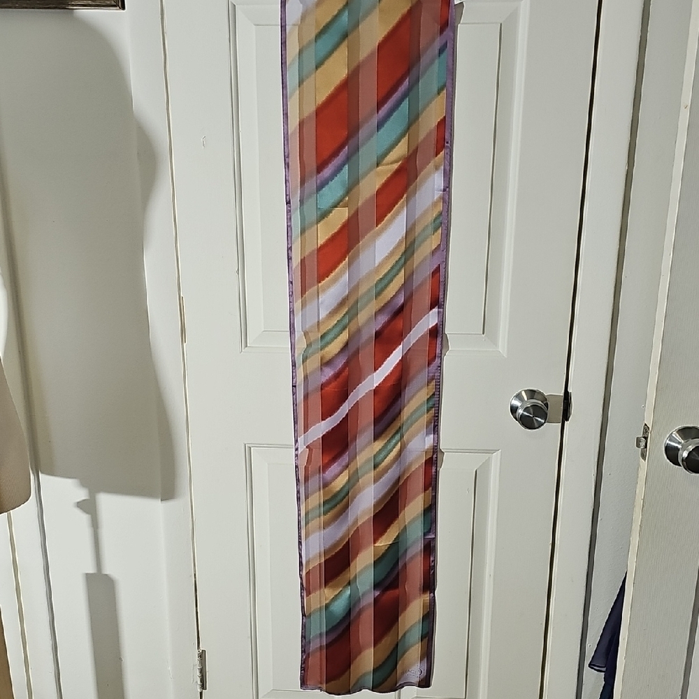 100% Silk Scarf, Red and Orange Diagonal Striped Scarf. Imagi Elements.